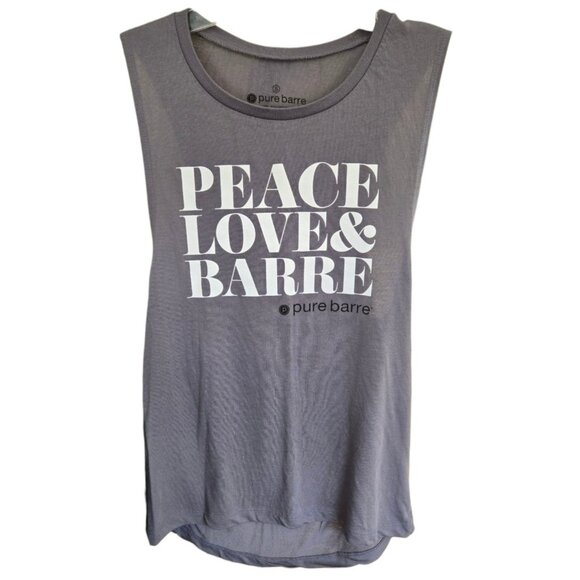 Pure Barre Muscle Tank Women’s Small Peace Love & Barre Gray Rounded Hem - Picture 1 of 4